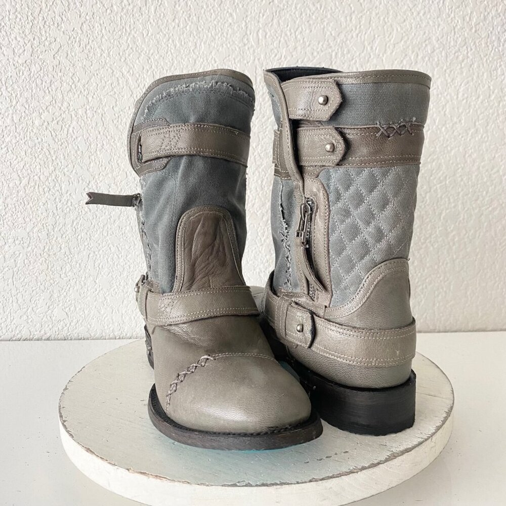 Lane Boots Women’s Gray Leather Mid-Calf Western Moto Style Zip Buckle Size 8.5